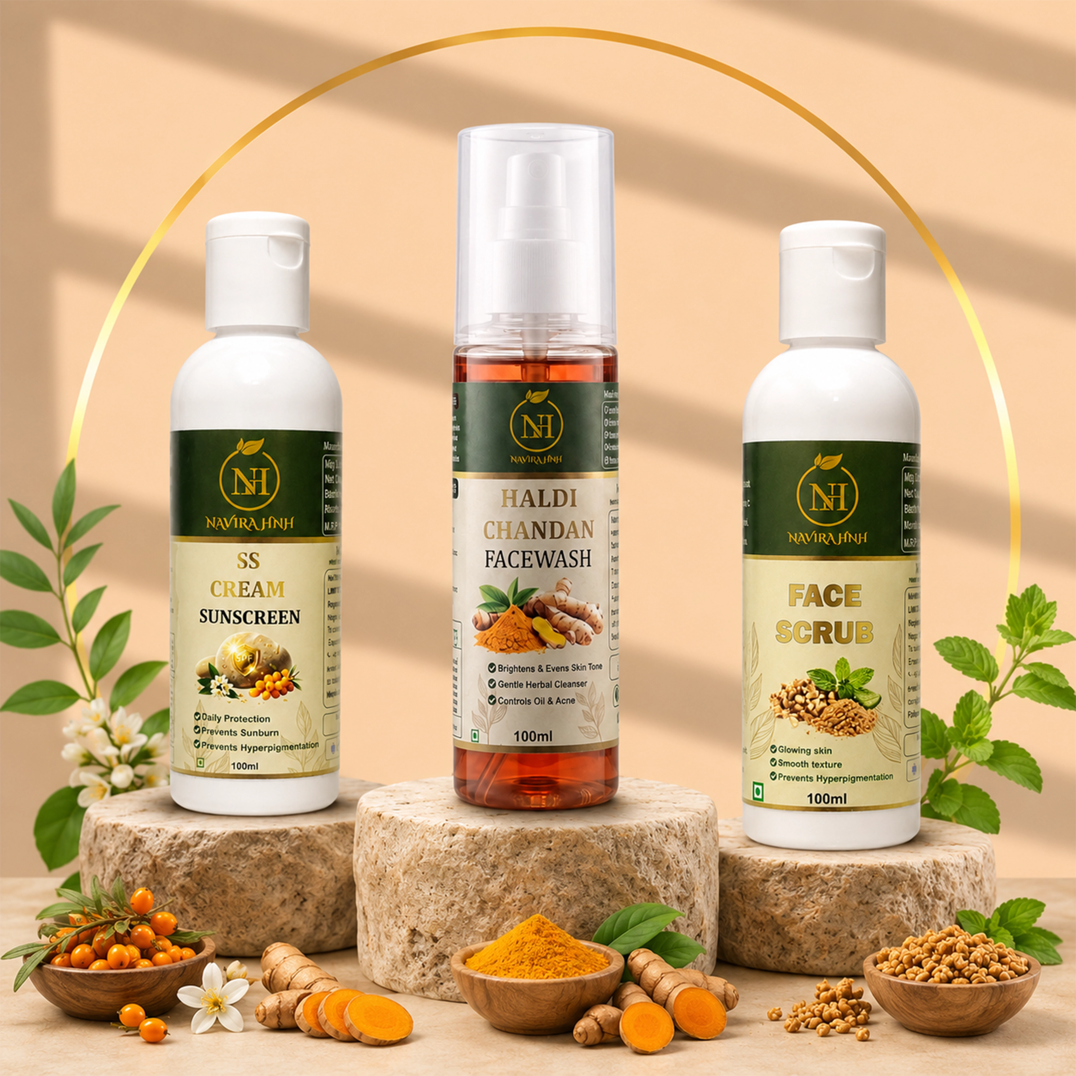 Haldi Chandan Facewash | Face Scrub & SS Cream Skincare Combo Pack